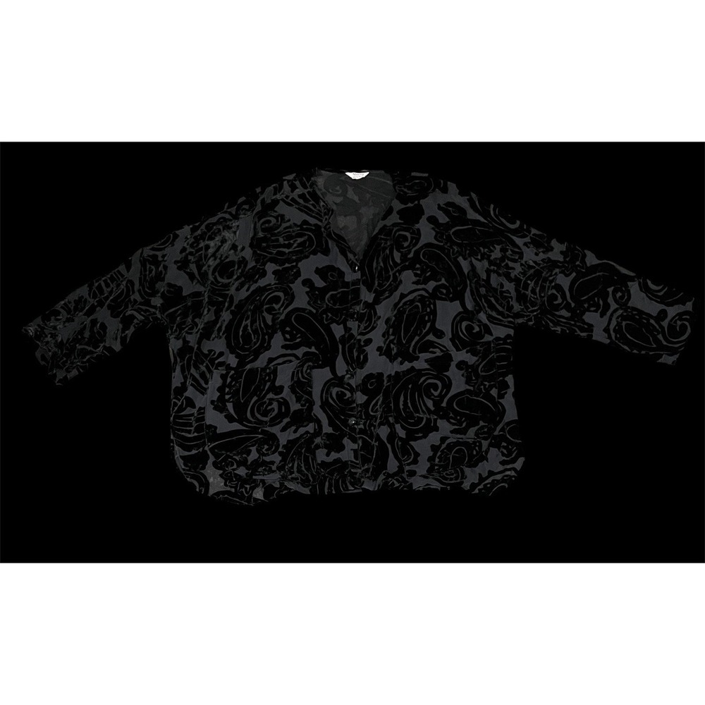 Women's Plus Size Thanny By‎ Alessandra Black Velvet Sheer Paisley Top.